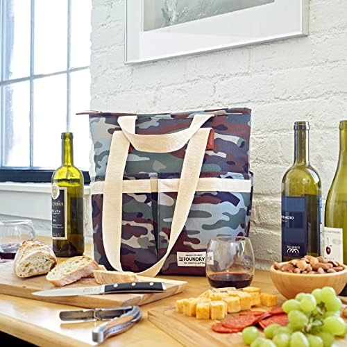 Fit & Fresh Foundry Wine Carrier Bag & Soft Cooler Bag Insulated Leak Proof, Large Soft Sided Cooler Bag, 6 Bottle Wine Bag With Removable Divider For Beach, Picnics, and Travel, Camo