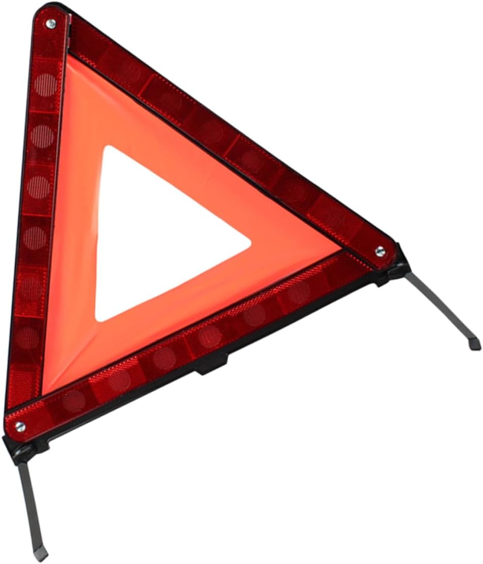 Red Foldable Road Safety Warning Triangle Sign with Weighted Base