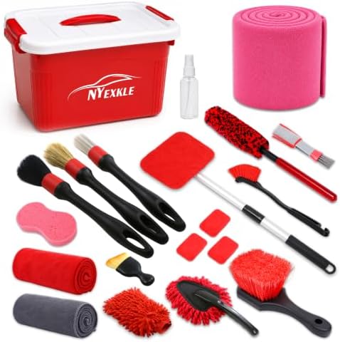 Car Detailing Kit, 20Pcs Car Cleaning Brushes ＆ Extra Large Drying Towel