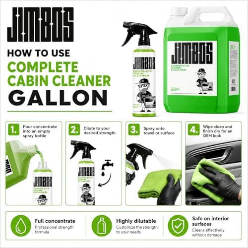Jimbos COMPLETE CABIN CLEANER - Premium Car Interior Cleaner for Seats, Carpets, Upholstery, Dashboard, & More | All-Purpose Interior Detailer for Leather, Vinyl, and Fabric (128oz)