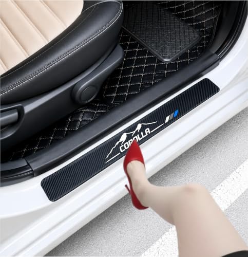 Corolla Sticker Door Sill Protector Compatible with Toyota Corolla Accessories | Carbon Fiber Scratch Guard (4 Door Sill Protectors Including 4 Reflective Door Stickers)