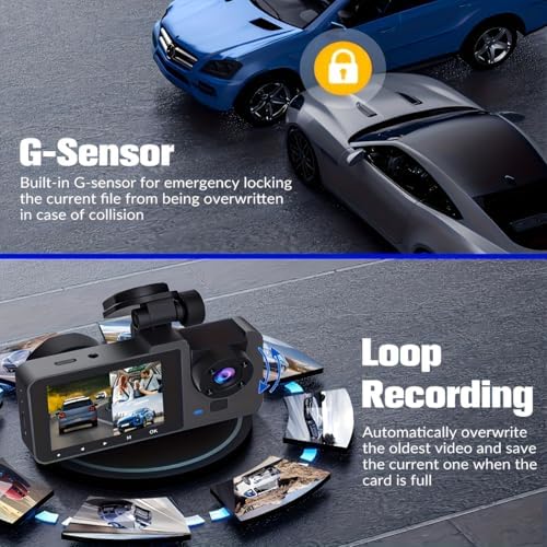 4K Dash Cam Front Rear, Full HD 3 Channel Dashcam, 5.8GHz WiFi Dash Camera 2" IPS, 170°Wide Angle, 24H Parking Mode