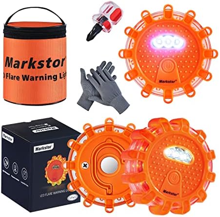 3 Pack LED Road Flare Warning Lights Battery Powered Emergency Road Safety Kit with Gloves