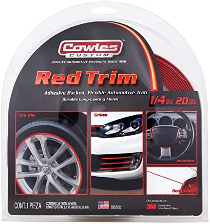 Cowles Custom - Red Color Molding Edge Trim Automotive Accessory for The Interior or Exterior of Cars, Trucks, SUVs, 20 Feet of Peel and Stick-On with 3M Tape Decorative Flexible PVC Molding