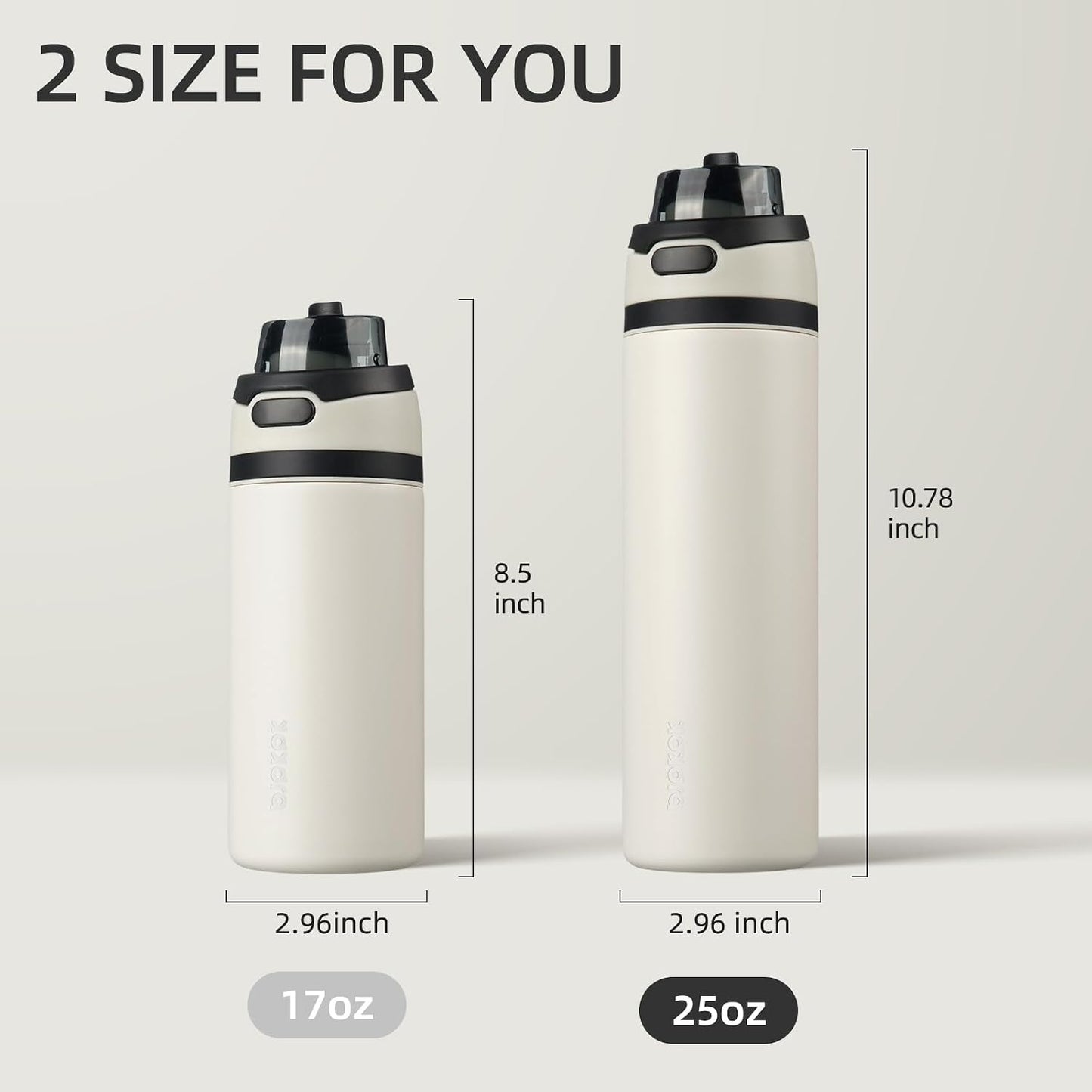 BJPKPK 25oz Insulated Water Bottle with 2-1 Straw Spout Lid, Stainless Steel Metal Water Bottles with Carry Handle, BPA Free, Leak-Proof, Fits in Car Cup Holder, Thermo for Sports,Beige