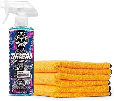 Chemical Guys SPI22616 HydroThread Ceramic Fabric Protectant & Stain Repellent (Works on Fabric, Carpet & Upholstery) 16 oz. + MIC_506_03 Premium Microfiber Towels, Gold (16" x16") 3 Pack