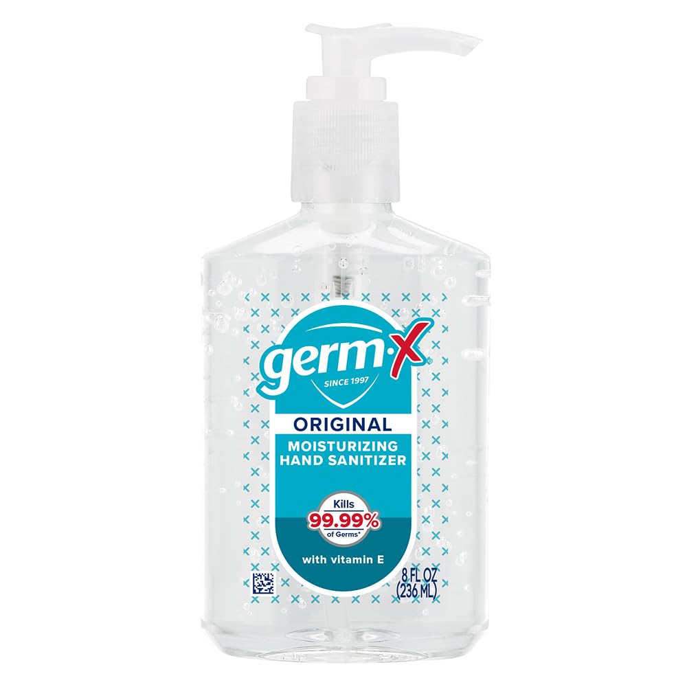 Germ-X Original Hand Sanitizer, 8 Fl Oz (Pack of 12), Less Drying Moisturizing Gel with Vitamin E, No Rinse Formula, Pump Bottle