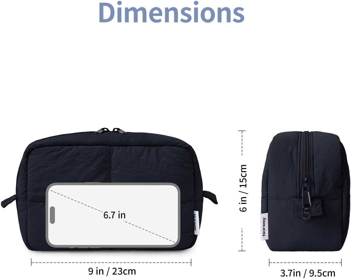 Narwey Puffy Makeup Bag Travel Toiletry Bag, Quilted Cosmetic Bag for Women