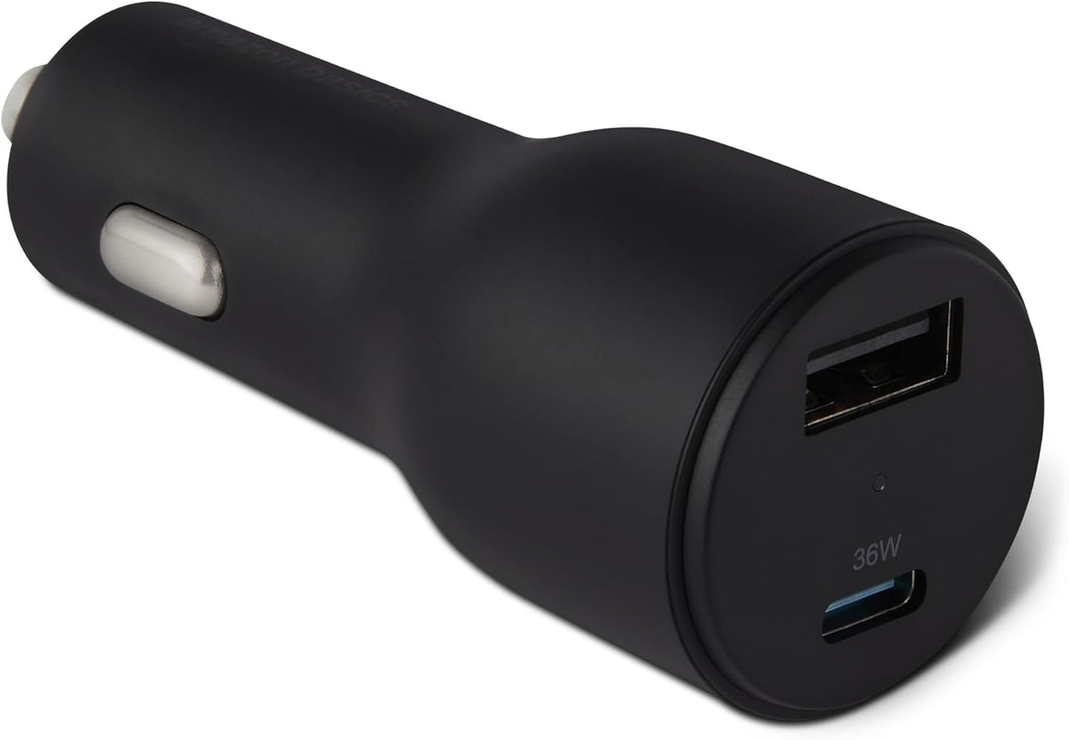Amazon Basics USB-C Car Charger, 60W Fast Charging Automobile Cell Phone Adapter, Triple-Port (30W USB-C +30W Coiled USB-C Cable +18W USB-A), Compatible With iPhone, Samsung, iPad & MacBook Air, Black