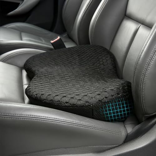 Livtribe Car Seat Cushion - Memory Foam Seat Pad for Sciatica & Lower Back Pain Relief - Driving Cushion with Breathable Mesh Cover - Road Trip Essentials for Drivers (3D Black)
