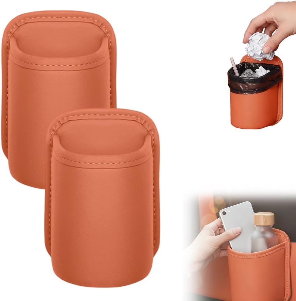 Leather Car Door Cup Holder Clip On Storage Organizer for Car, Orange,Small