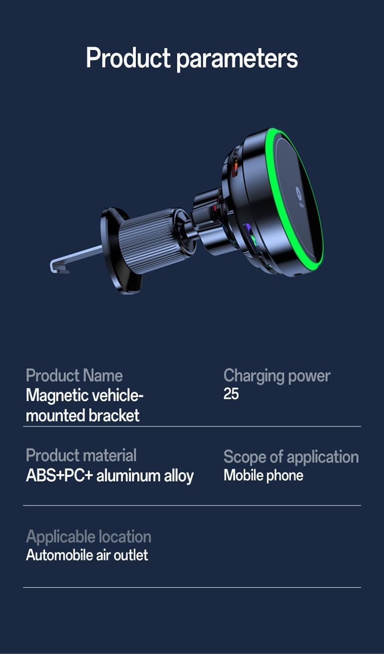 Qi2.2 Magnetic Wireless Car Charger with Active Cooling Fan, 25W Fast Charging Car Mount, N52 Strong Magnet Air Vent Phone Holder RGB Ambient Light, for iPhone Series and Samsung Series