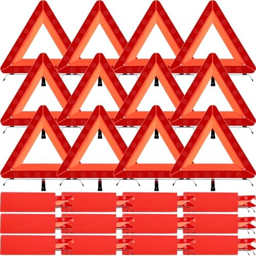 Kanayu 12 Pack Emergency Warning Triangles for Vehicles with Storage Cases