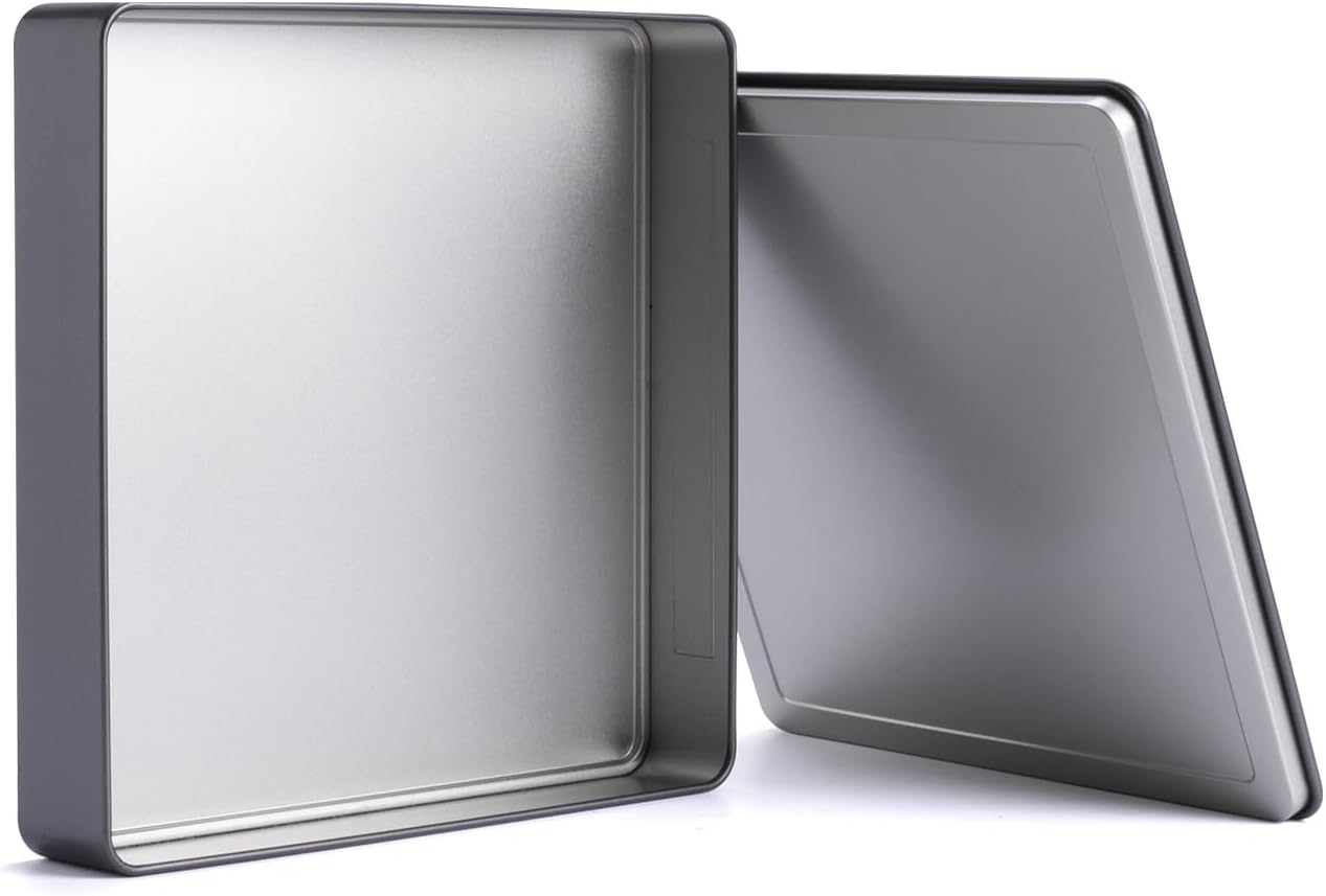 Square Tin Canister/Container for Keeping Car,Tea,Coffee,Cookies, Food,Flour,Baked Goods Storage (Grey_9.25"x9.25"x1.77")