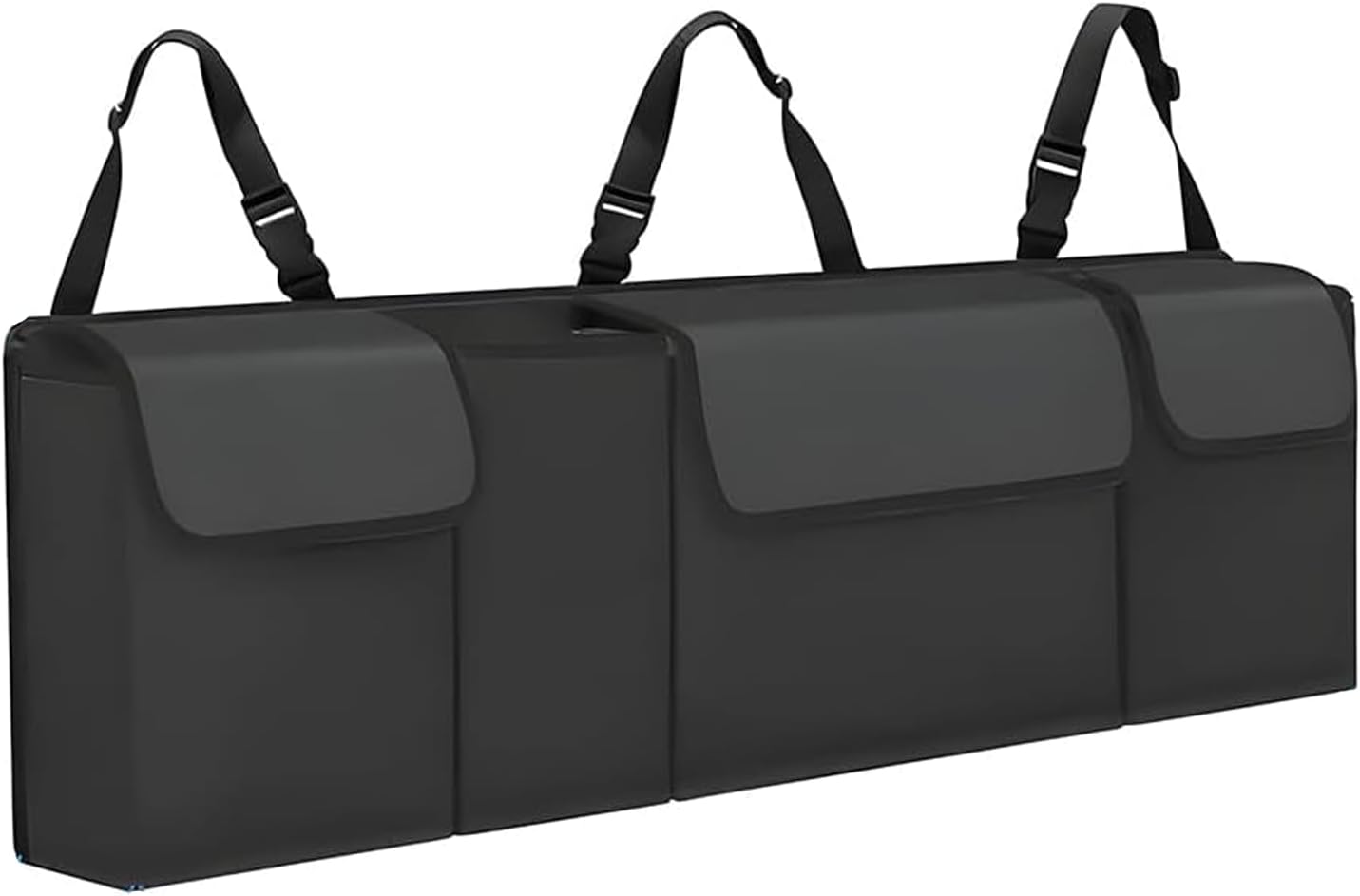Car Trunk Organizer, Waterproof Backseat Hanging Large Storage with Adjustable Straps, Collapsible Cargo Bag with 4 Pockets, Car Interior Accessories for Truck, SUV, MPV (Black)
