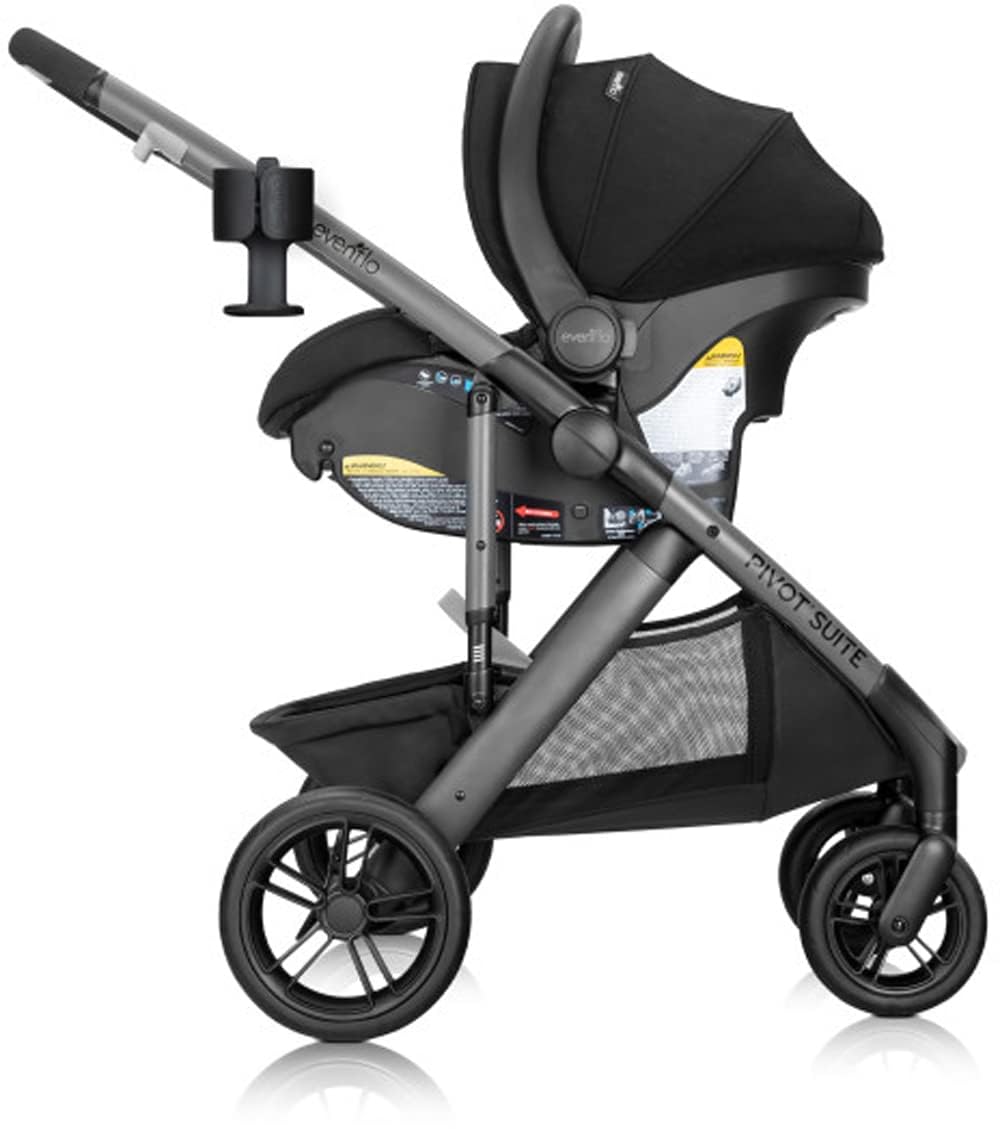 Evenflo Pivot Suite Modular Travel System with LiteMax Infant Car Seat, Dunloe Black