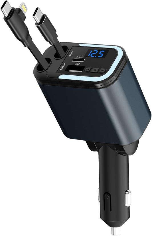 Vitog 5-in-1 120W 30-Minutes Fast Flash Charging Retractable Car Charger