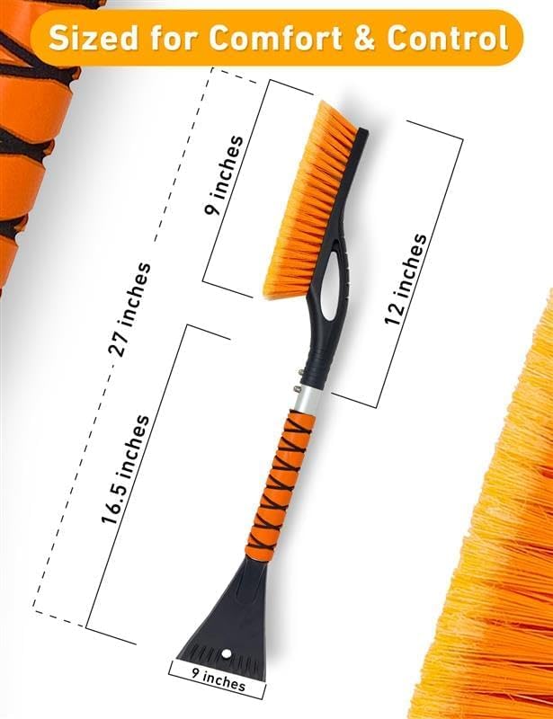 EcoNour 27" Aluminum Ice Scrapers for Car Windshield | Car Snow Scraper Window and Snow Brush with Ergonomic Foam Grip Winter Accessories (Orange)