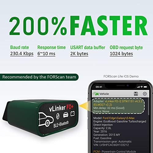 vgate vLinker FD Plus OBD2 Adapter Bluetooth BLE Scanner for FORScan, Work with iPhone, Android, and Windows