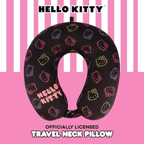 Hello Kitty Neck Pillow, Memory Foam Travel Accessories for Airplane, Car, and Office, Comfortable and Breathable, Black