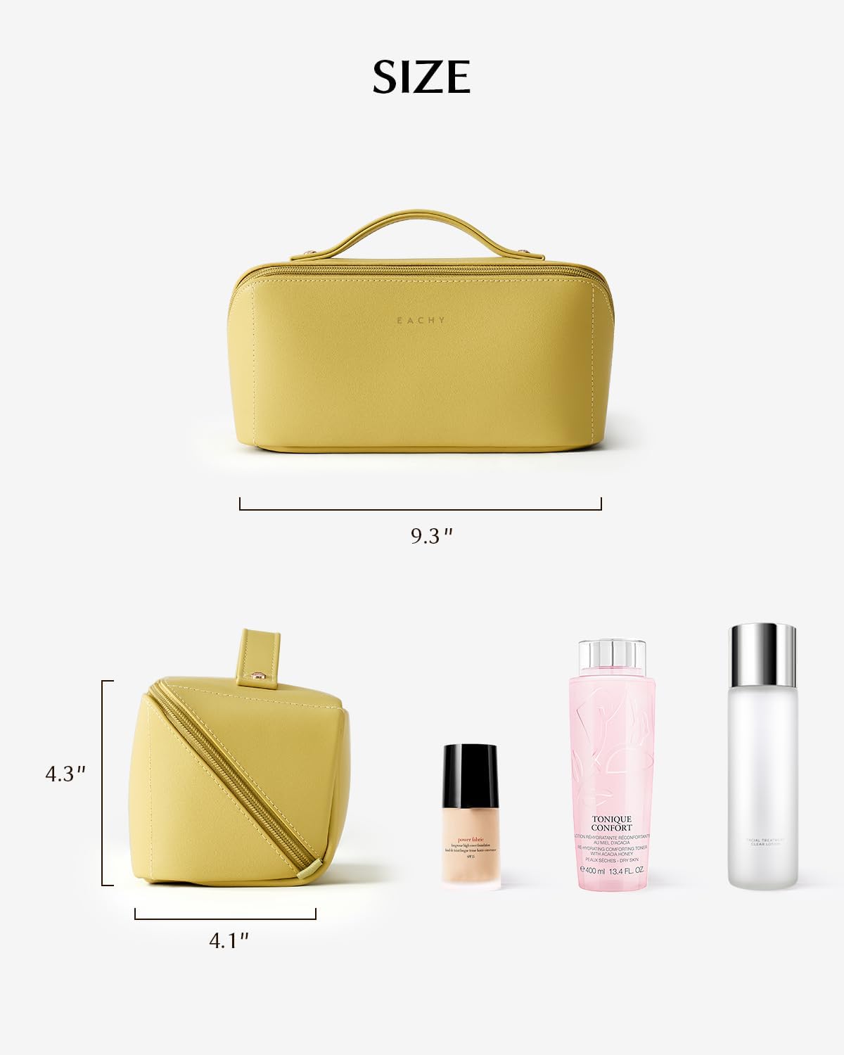 EACHY Travel Makeup Bag for Women, Flat Open Cosmetic Bag, Green, Medium
