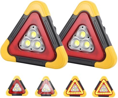 2Pcs LED Emergency Triangle Solar Charging Safety Triangle 5 Mode