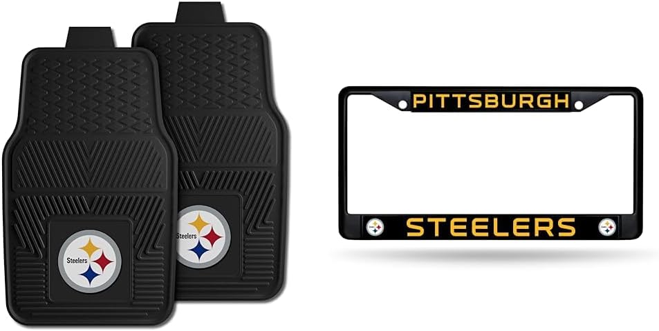 FANMATS 8752 Pittsburgh Steelers 2-Piece Heavy Duty Vinyl Car Mat Set, Front Row Floor Mats, All Weather Protection, Universal Fit, Deep Resevoir Design
