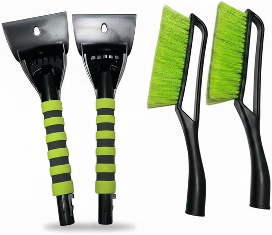 2 Pack Car Snow Removal Kit, Includes 2 Ice Scrapers + 2 Snow Brooms, 14 Inch Dual-Head Winter Car Snow Brush Set with Storage Pouches for Car Windshield Roof Snow Clearing