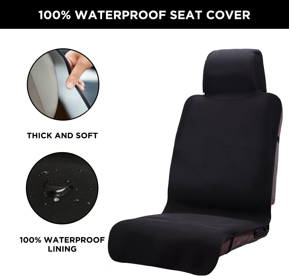 Neoprene Waterproof Car Seat Cover, Black 2pcs, Non-Slip