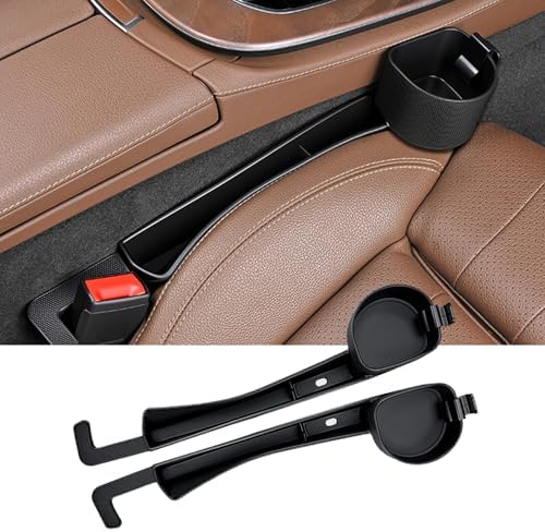 2026 Upgraded Car Seat Gap Filler with Holder and Hook, Car Seat Accessories Interior, Car Seat Gap Plug with Storage Slot, Car Organizer Fit Sedan SUV Truck, 2 Pack Black