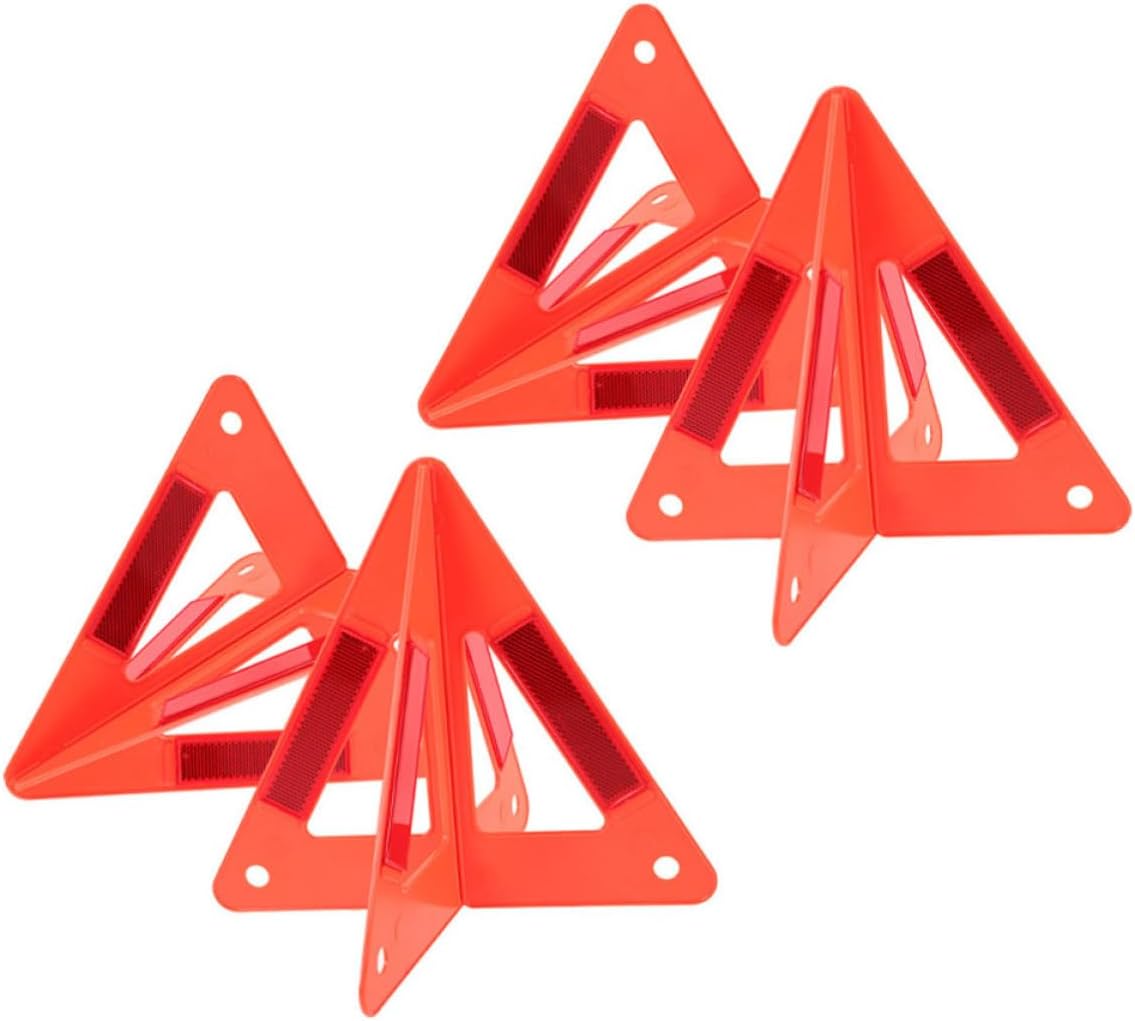 Uonlytech 4pcs Portable Red Warning Triangle for Roadside Emergency Use, Multi-Functional Plastic Safety Triangle Reflector, Vehicle Safety Kit for Increased Road Visibility and Accident