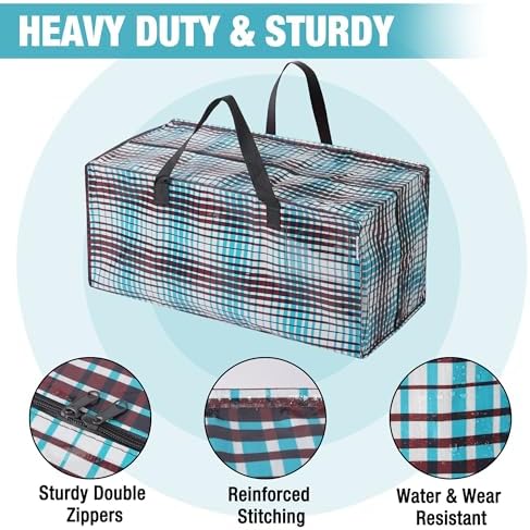 WORKPRO 6 Pack Extra Large Moving Bags with Zippers & Carrying Handles Backpack Straps, Heavy-Duty Storage Tote for Space Saving & Storage, Alternative to Moving Box (Lattice Printing)