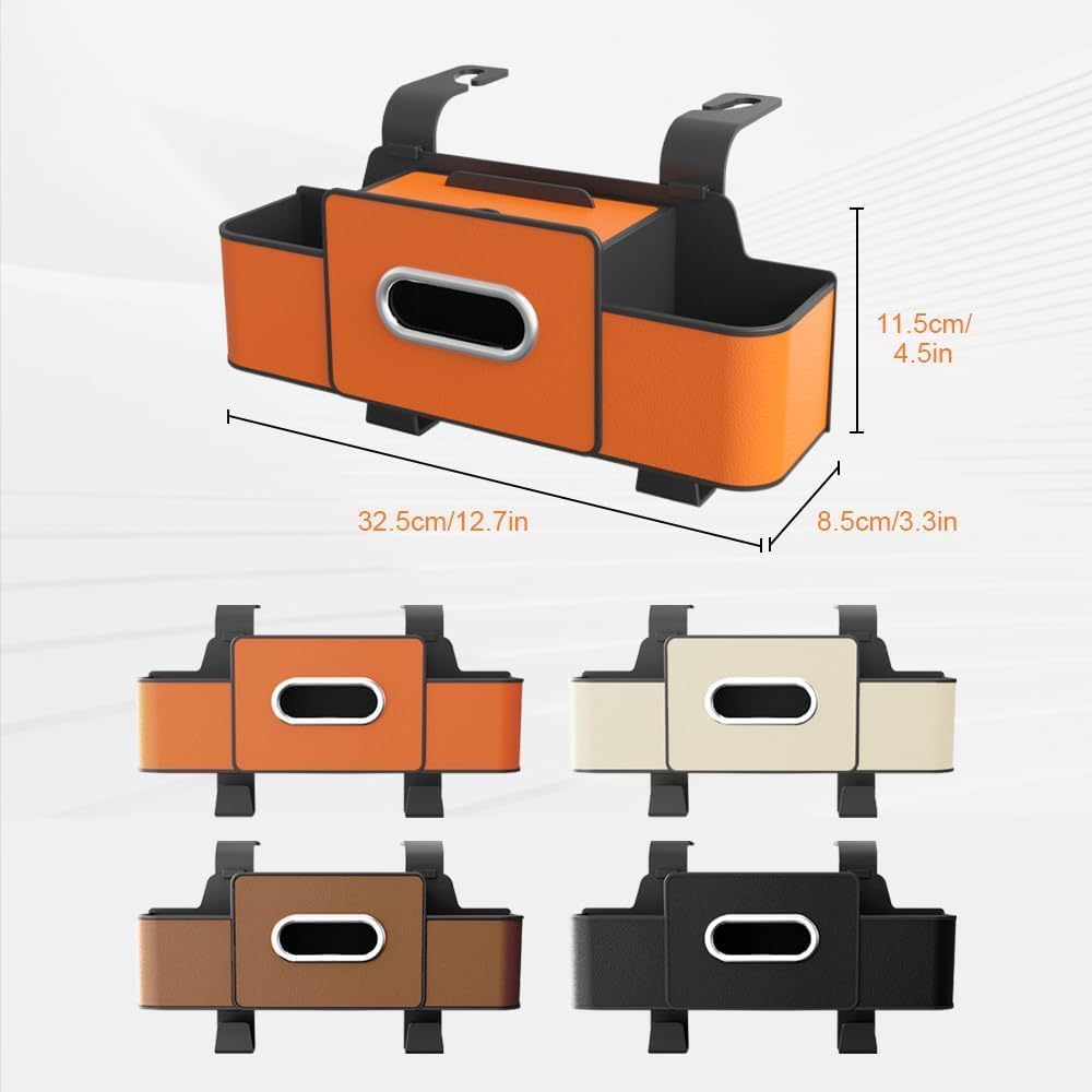 Car Backseat Organizer with Cup Holder, Tissue Box, Trash Bin & Hooks, 3-in-1 Multifunctional Back Seat Car Organizer for Hold Phones, Snacks, Drinks, and Handbags, Gifts for Car Owners (Orange)