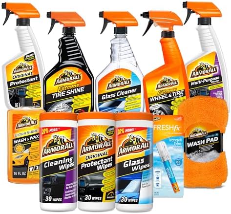 Armor All Premier Car Care Kit, Includes Car Wax & Wash Kit, Glass Cleaner, Car Air Freshener, Tire & Wheel Cleaner, 8 Pieces Protectant, Glass and Cleaning Wipes, 30 Count Each (Pack of 3)