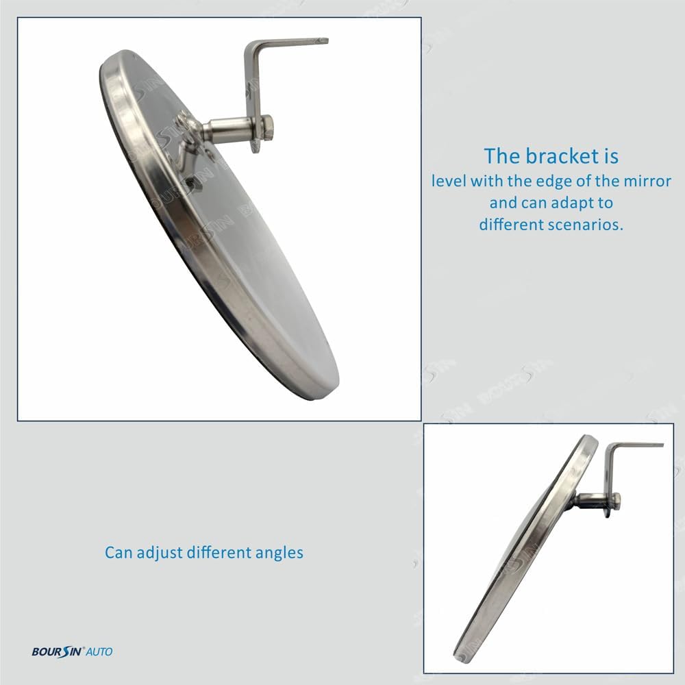 8 Inch Round Convex Mirror Blind Spot Stainless Steel For Truck bus Atv RV Utv "L" Adjustable Bracket 1 Pcs
