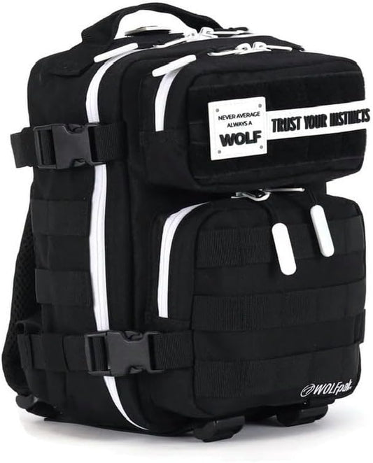 WOLFpak 9L Mini Tactical Backpack for Men & Women | Compact Everyday Carry Bag for Gym, School, Travel | Durable, Water-Resistant Daypack w/Molle System & Patch Panel (Alpha Black White Accents)