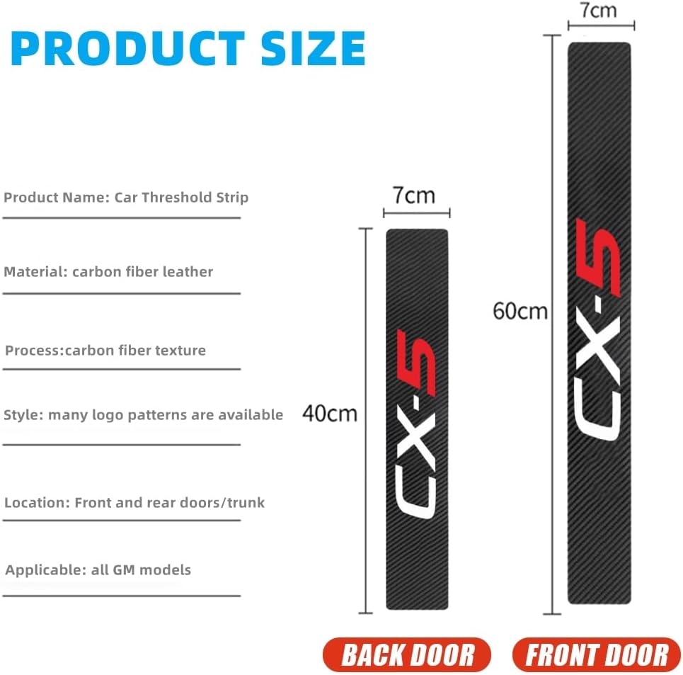 4Pcs Car Door Sill Protector for Mazda CX5 Accessories Fit for CX5 2015-2023, Carbon Fiber Leather Door Sill Sticker, Decoration Door Sill Scuff Plate Sticker for Auto Truck SUV，(CX5)