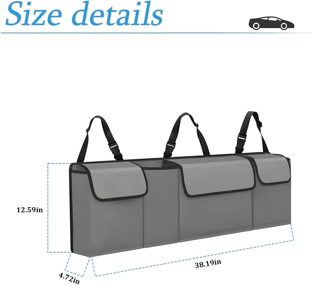 AUCELI Car Trunk Organizer, Backseat Hanging Large Storage with Adjustable Straps, Waterproof Collapsible Cargo Bag with 4 Pockets, Sturdy Space Saver Frees Trunk Floor for SUV, Truck, MPV