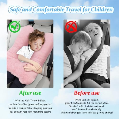 Swemos Travel Pillow, Car Pillow for Kids & Adults - Ergonomic Travel Pillows Sleeping Aid for Neck & Body Support, Car Travel Essentials Pillow on Road Trips-Gray