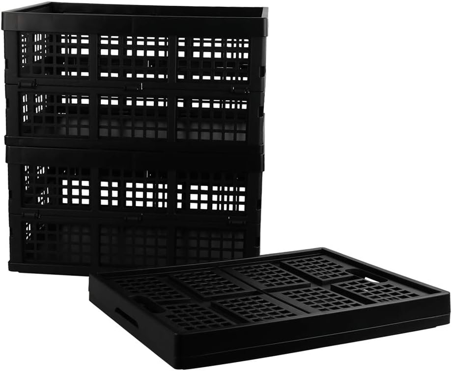 3-Pack Collapsible Crates, 30 L Folding Storage Baskets, Black | Folding Crate, Plastic Storage Baskets, Collapsible Storage Crates for Home Office and Outdoor Organizer