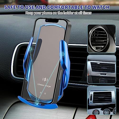 Wireless Car Charger Phone Mount 15W Fast Charging Auto Clamping Car Charger Mount Phone Holder fit for Android Smartphone(Blue)