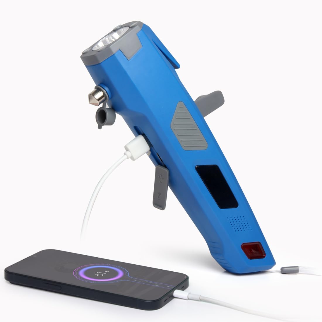 LUXON 8-in-1 Car Emergency Escape Safety Tool Kit:Window Breaker,Seat Belt Cutter,LED Flashlight,Rescue Tool USB Charger,Sire Blink Light, Hand Cranking Charge,Magnetic for Vehicle Escape(Blue)