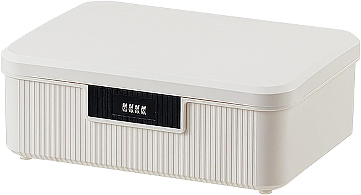 Lockable Storage Container Bin, 4.2 Gallon Capacity Organizer Box with Combination Lock, Heavy Duty Plastic Trunk, Usable As Item Organizer Or Office File Storage(White)