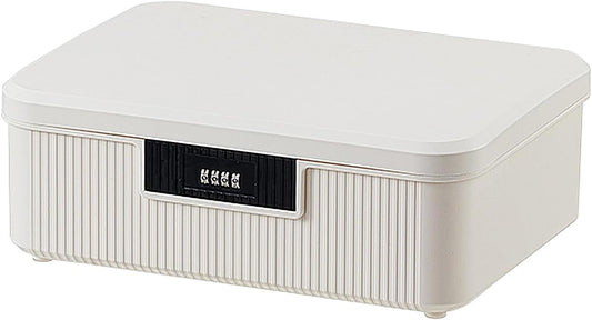 Lockable Storage Container Bin, 4.2 Gallon Capacity Organizer Box with Combination Lock, Heavy Duty Plastic Trunk, Usable As Item Organizer Or Office File Storage(White)