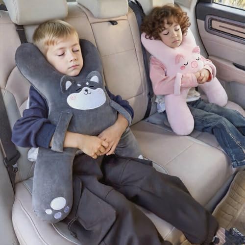 Car Pillow for Travel – Animal-Themed Car Seat Cushion with Safety Belt Protector – 4 Cute Styles: Pig, Dog, Rabbit, Panda (Rabbit)