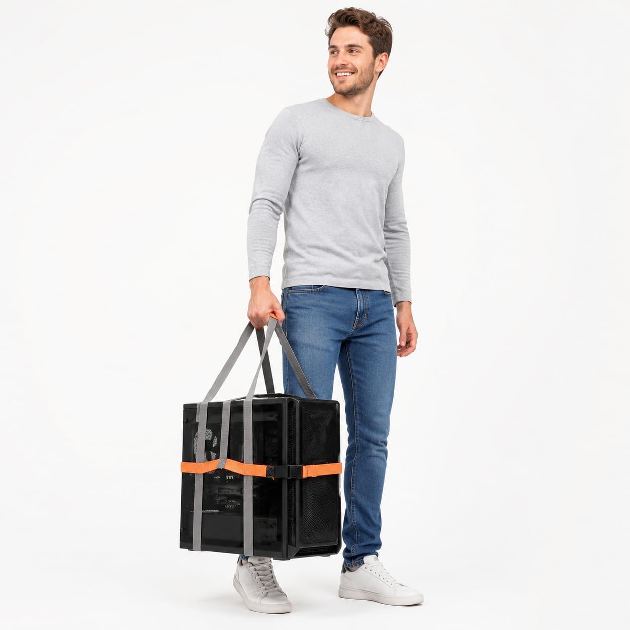 Desktop Computer Tower Carrying Straps, Heavy Duty PC Case Straps for Gaming PC Moving, Adjustable Desktop Carrying Harness for PC Tower Transport, Computer Strap Carry System