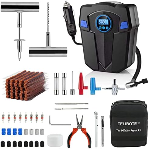 Tire Repair Kit, Tire Inflator Portable Air Compressor, Heavy Duty Flat Tire Repair Kit With 12V Air Pump For SVU, Car, Motorcycle, Truck, RV And Other Tire Repair