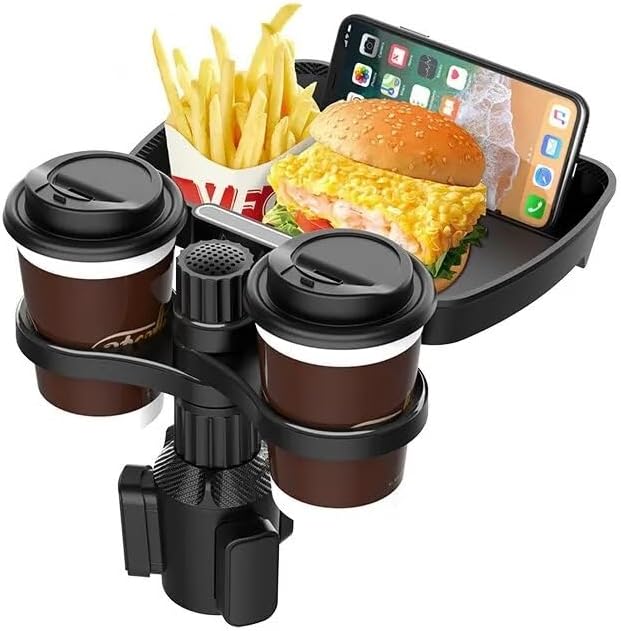 3 in 1 Multifunctional Car Cup Holder Expander with Detachable Tray, Car Cup Holder Tray & Car Food Tray Table for Eating & Car Cup Holder Swivel Tray with Dual Cup Holder Adjustable Base (Col