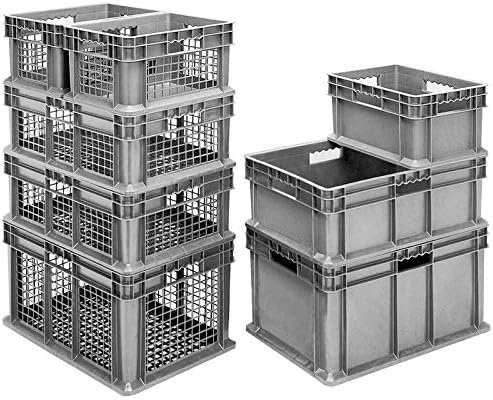 Akro-Mils 37208 Plastic Straight Wall Container Tote with Mesh Sides and Mesh Base, (16-Inch x 12-Inch x 8-Inch), Gray, (12-Pack)