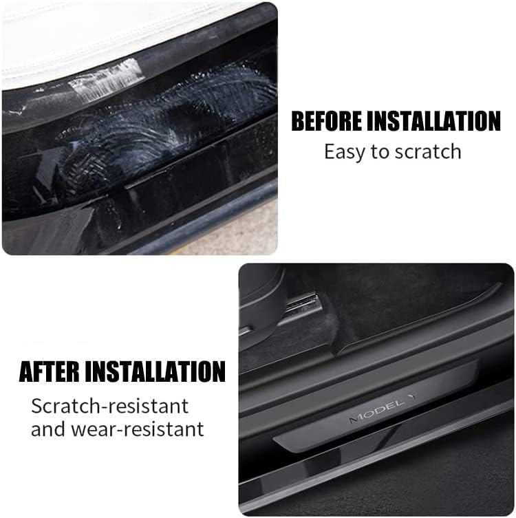 ABS Rear Door Sill Guards Protector Scuff Plate Cover for Tesla Model Y 2021+ Car Door Sill Decal Sticker Pedal Protection Strip (Rear Door sill Strip), (T-DS-TSL-1130)